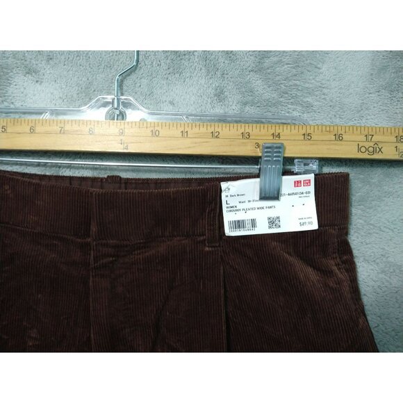 Uniqlo Pants Women Large Brown Corduroy Chino Pleated Wide Leg High Rise - Picture 3 of 8